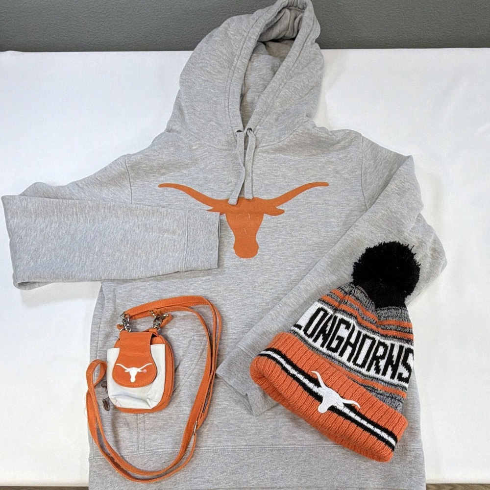 Texas Longhorns Lot 3pc Fanatics Hoodie Medium M New Era Beanie Crossbody Bag